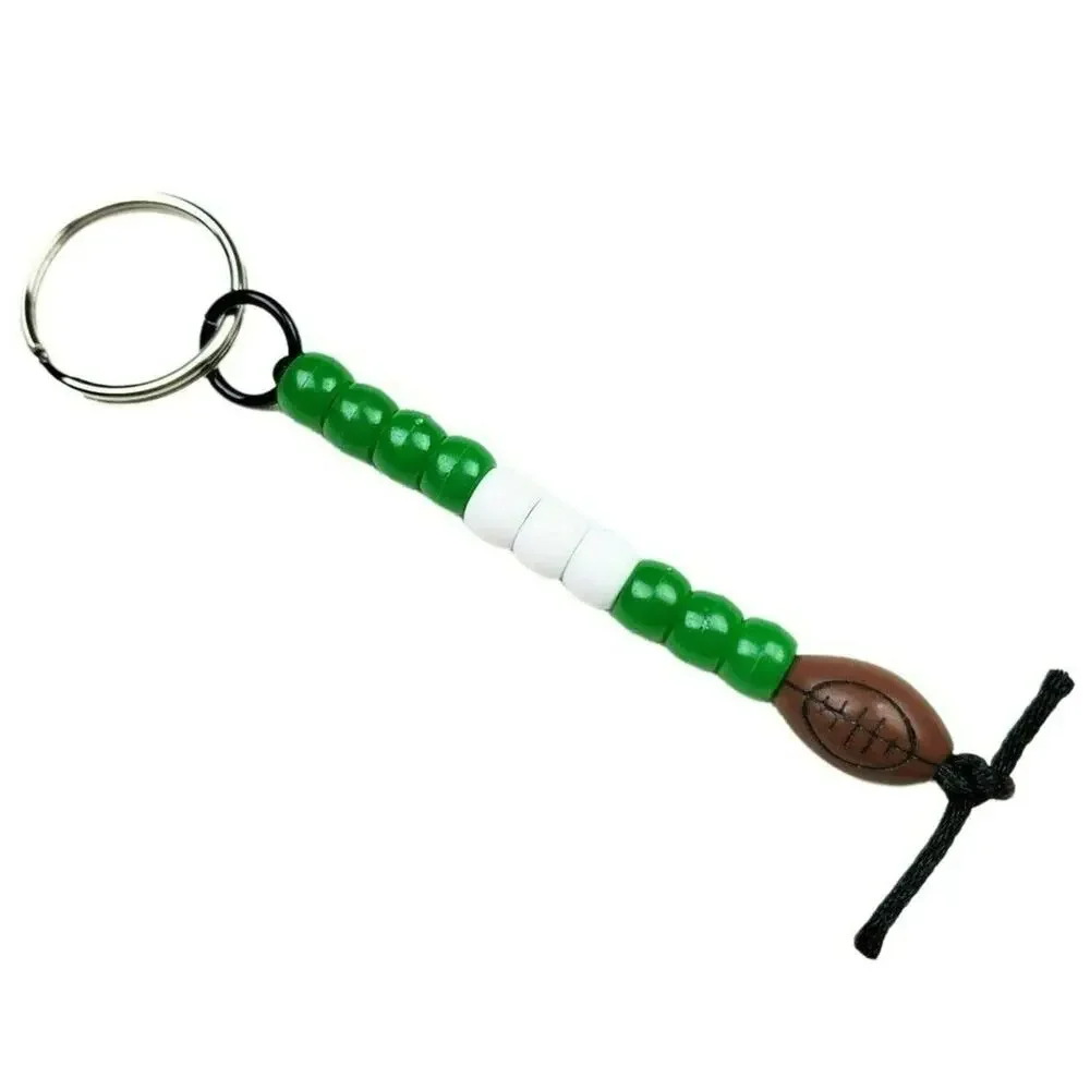 Football Keychain Green White NFL NCAA Sports Fan Mom Dad Parent Gift Handmade